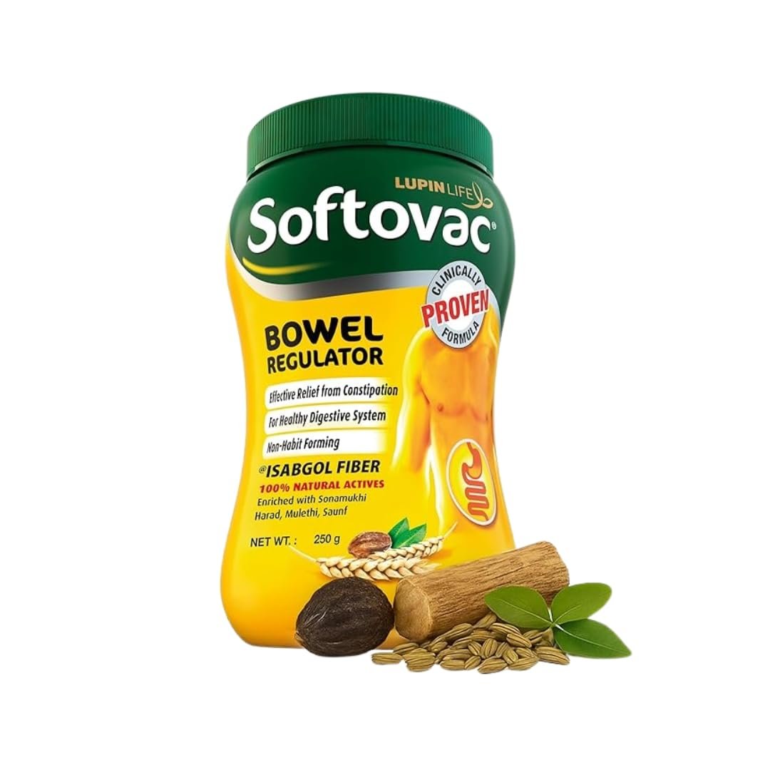 Softovac Isabgol Fiber Plus+ Natural Actives 250g | Psyllium Husk | Complete Relief from Constipation | Gentle on Stomach, Boosts Gut Health - Natural Bowel Regulator for Adults