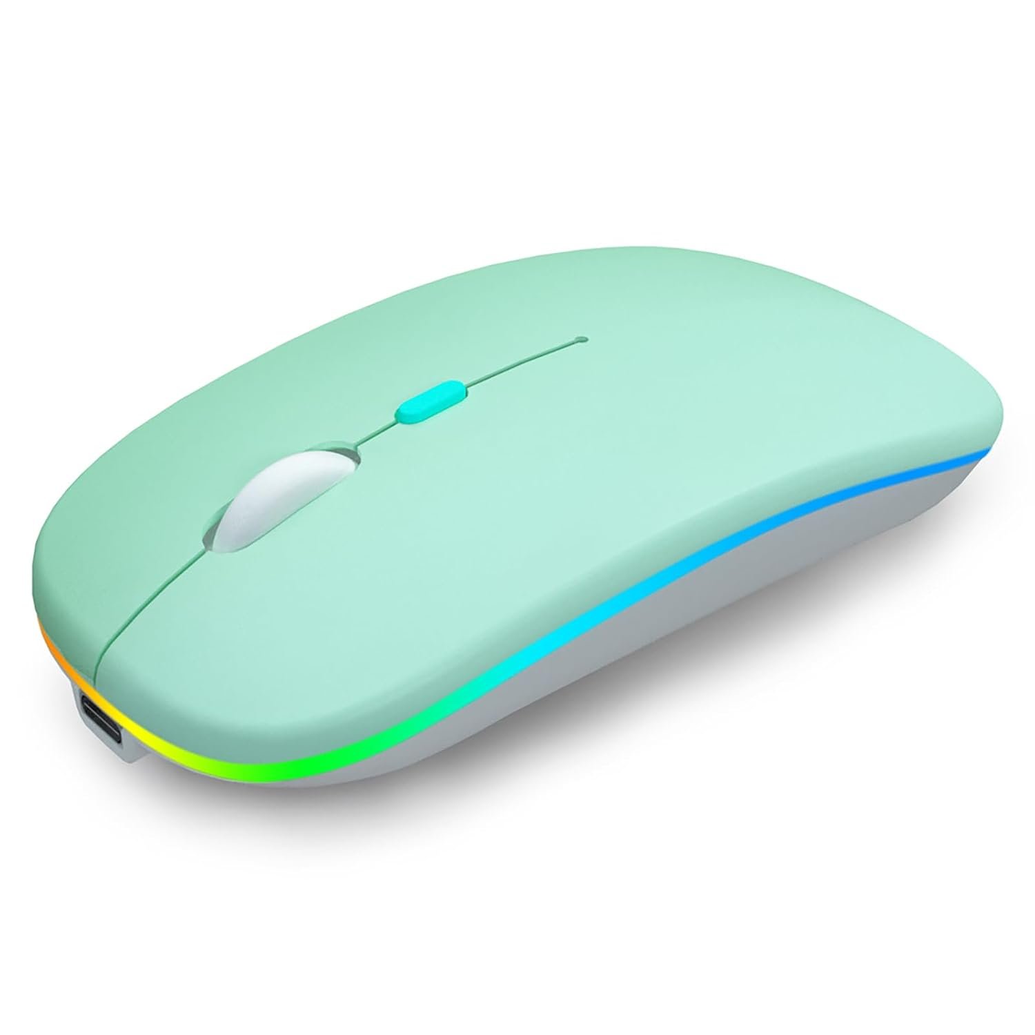 AIKOKOK Wireless Bluetooth Mouse, Rechargeable, Dual Mode Bluetooth 5.2 & 2.4G USB, LED Lights, Slim, Silent, Portable Computer Mouse for Laptop, PC, MacBook, iPad, Tablet (Green)