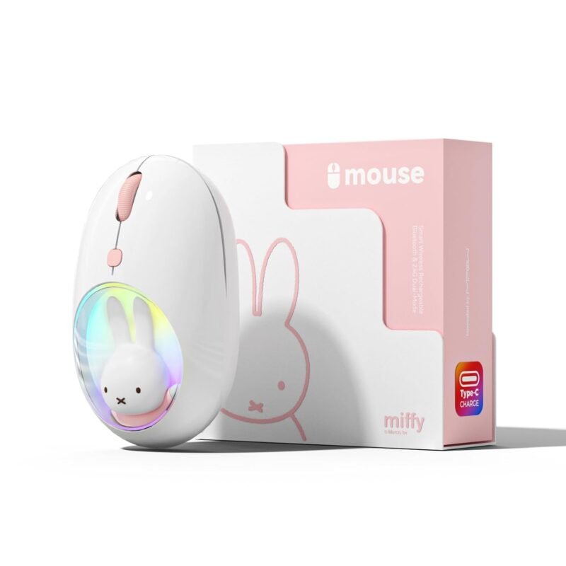 Miffy Wireless Bluetooth Optical Mouse Dual Mode (BT 5.0and 2.4GHz) Rechargeable LED Plus-Version DPI for Laptop/iPad/Tablet/Apple/Computer/Mac Book -Pink