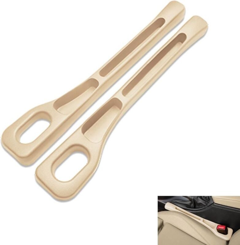 2PCS Universal Car Seat Gap Filler with Phone Holder Double Slot Organizer & Space Filler Strip Anti-Drop, Leak-Proof Design for Keys, Cards, Coins Fits Most Vehicles (Cream)