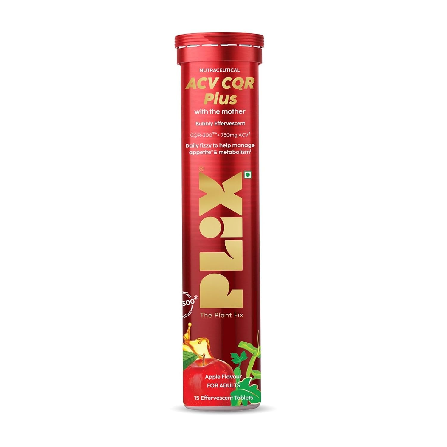 PLIX ACV CQR Plus Effervescent | Clinically Studied CQR-300® & Apple Cider Vinegar | Supports Fat Reduction, Waist & Hip Slimming, Metabolism & Appetite Control | 15 Effervescent Tablets Per Tube | Pack of 1 (Pack of 1)