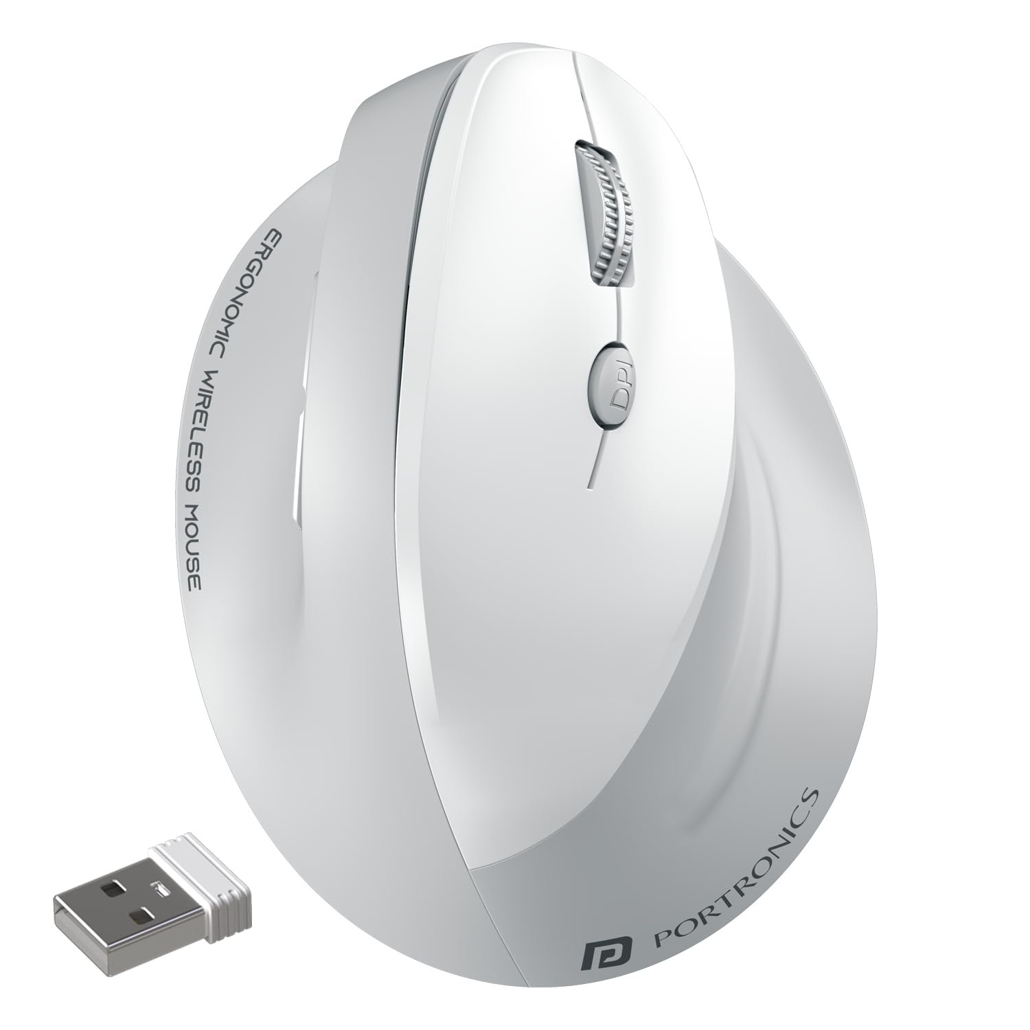 Portronics Toad Ergo 4 Vertical Wireless Bluetooth Mouse, Dual Mode(2.4GHz+BT), Upto 4000 DPi, 6 Button Control, Rechargeable Battery, Noise-Free Clicking, Multi-Device Pair, Ergonomic Design (White)