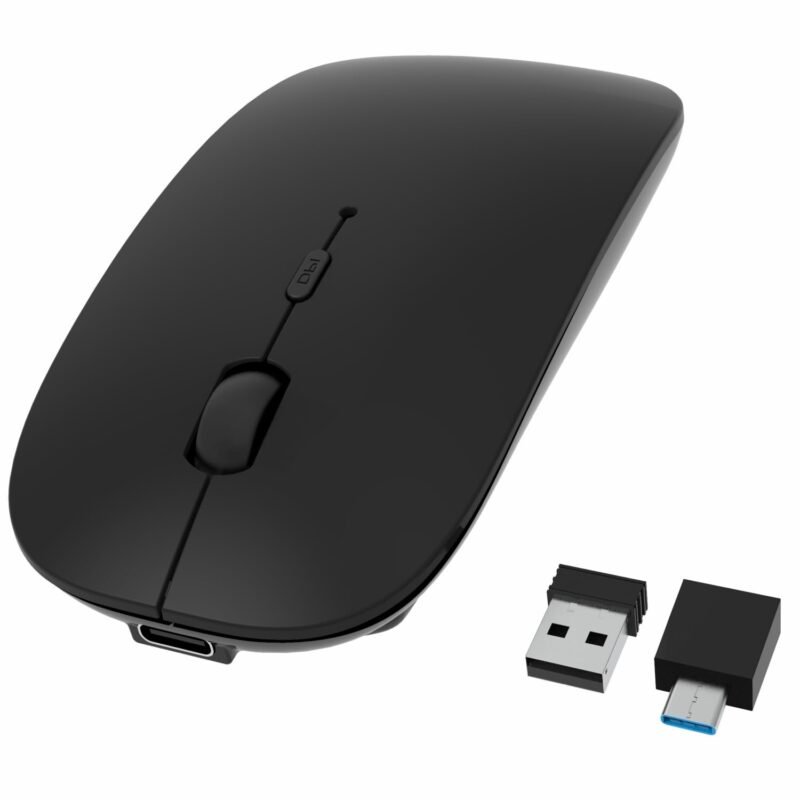 HOTDREAM - Wireless Rechargeable Bluetooth Mouse for MacBook Pro/Air/iPad Air/iPad Pro/Laptop/Tablet/iPhone/PC, Bluetooth 5.2/3.0 and 2.4GHz, Black