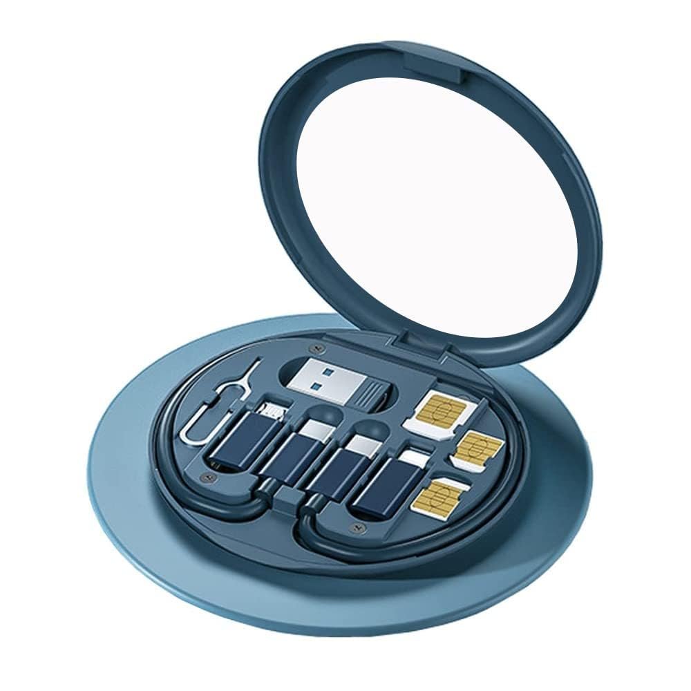 USB Cable Conversion Storage Box,Multi-type Charging Cable Converter, Micro DataTransfer Tool Contains SIM Card Slot Tray Eject Pin,also used as a Phone Holder (Midnight Blue)