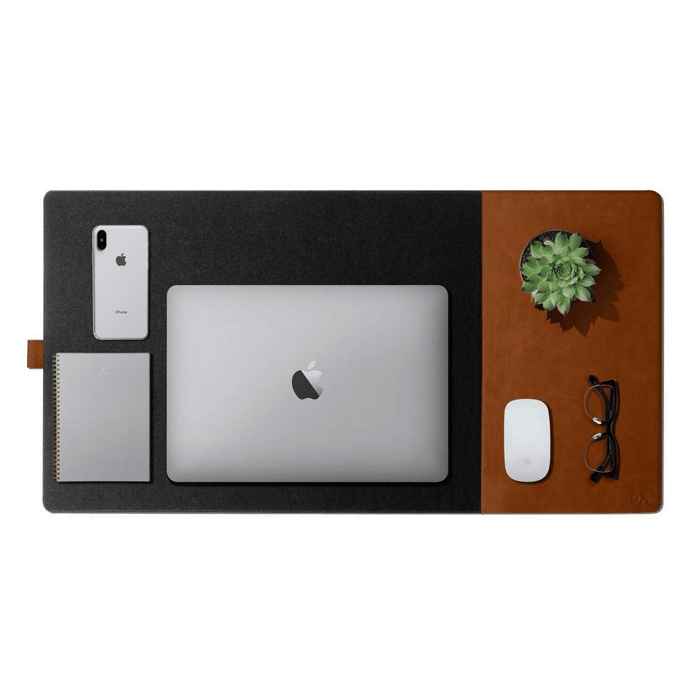 DailyObjects Turf 2.0 Desk Mat | Super Smooth Felt for Home,Office and Gaming | 85 * 45cm | Vegan Leather | Work from Home Solution for Laptop Keyboard and Mouse | Anti Slip Water Resistant | Grey-Tan