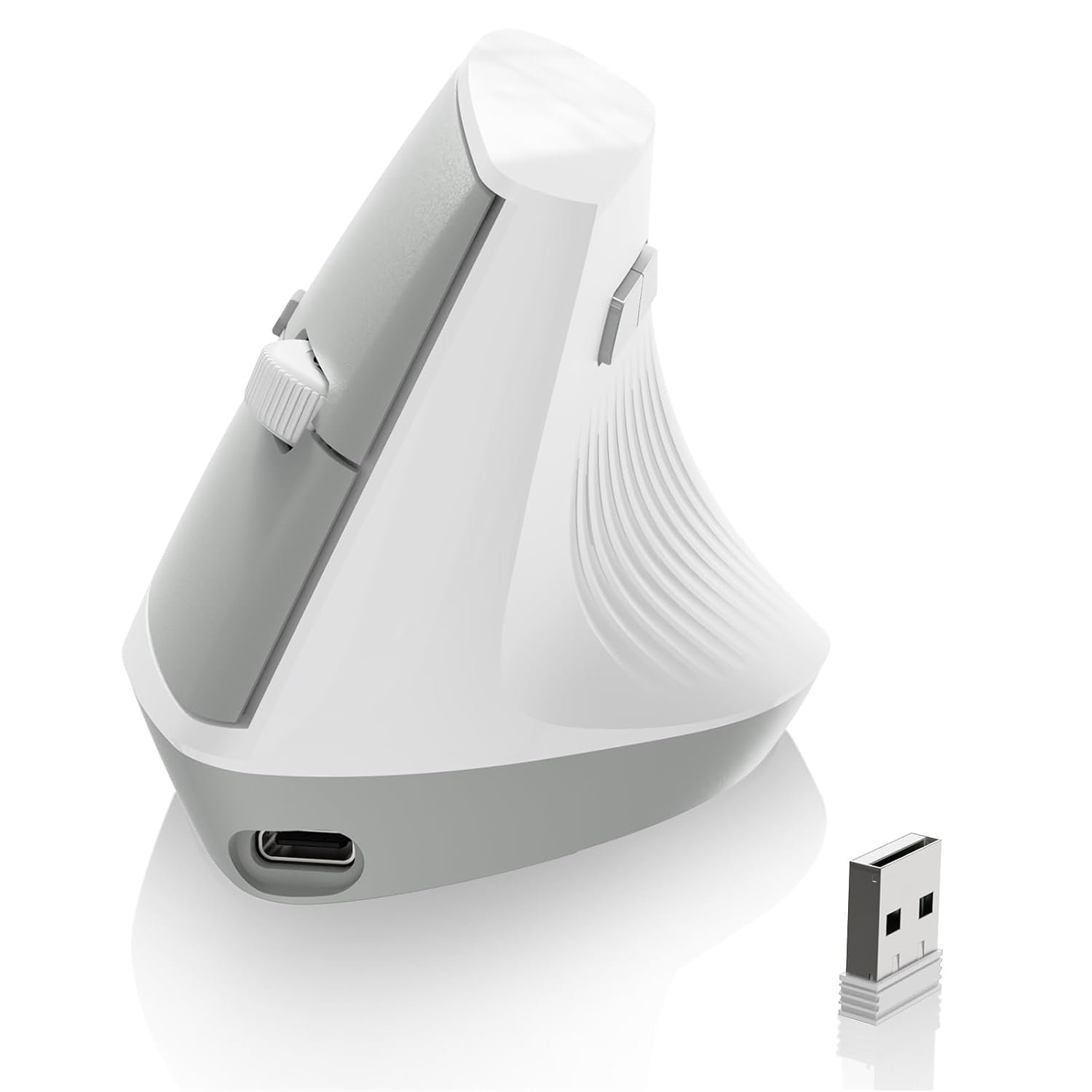 AJAZZ I300 Bluetooth and 2.4G Rechargeable Wireless Mouse,Ergonomic Vertical Design Optical Mouse Computer Mice,800/1200/1600 DPI,Quiet Clicks,84G Lightweight for Laptop, Desktop, PC, MacBook(White)