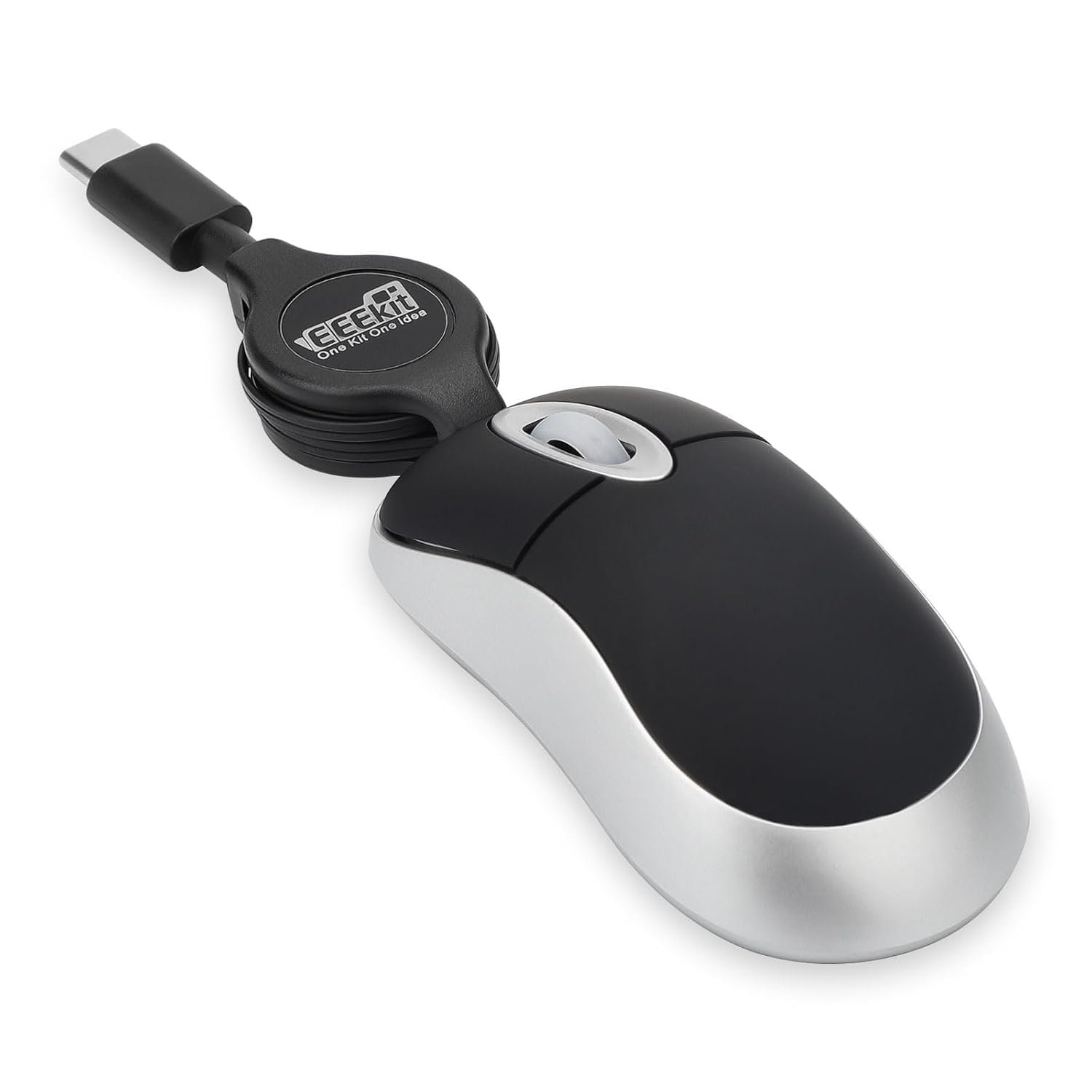 EEEKit Mini Wired USB C Mouse, 3-Button Retractable Corded Mouse Optical Computer Mice for Laptop PC MacBook iPad Smartphones, Black