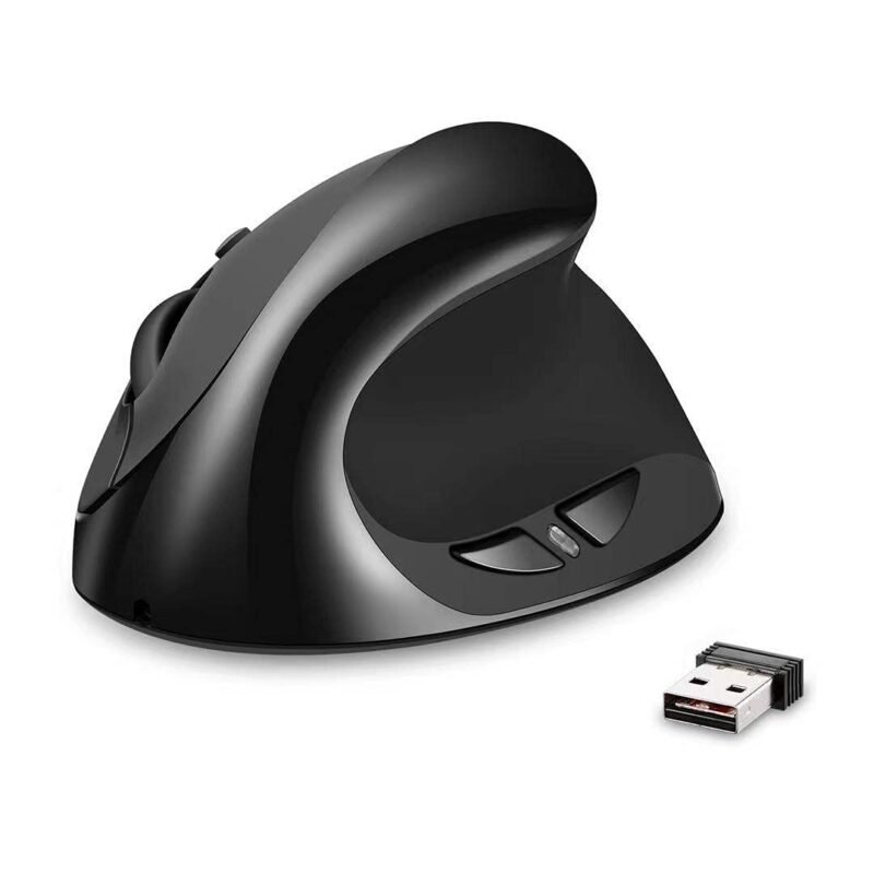 Microware 6D Wireless Mouse 2.4G Ergonomics Vertical Optical Mouse with Nano Receiver 4 Adjustable DPI 800/1200/1600 Rechargeable Li-Battery 6 Buttons for Computer Notebook PC Laptop Mac-book, (Black)