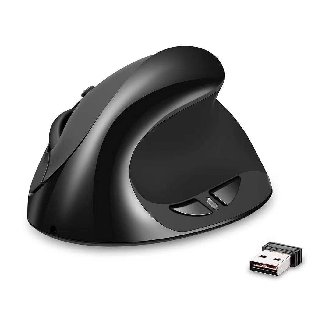 Microware 6D Wireless Mouse 2.4G Ergonomics Vertical Optical Mouse with Nano Receiver 4 Adjustable DPI 800/1200/1600 Rechargeable Li-Battery 6 Buttons for Computer Notebook PC Laptop Mac-book, (Black)