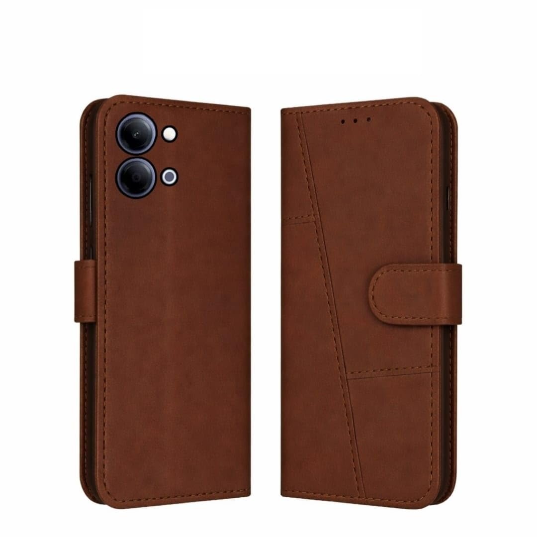 Leather Flip Cover Wallet Case for VIVO Y11 5G, Black, with Card Holder, Magnetic Lock, Splash Proof, Scratch Proof (Brown)