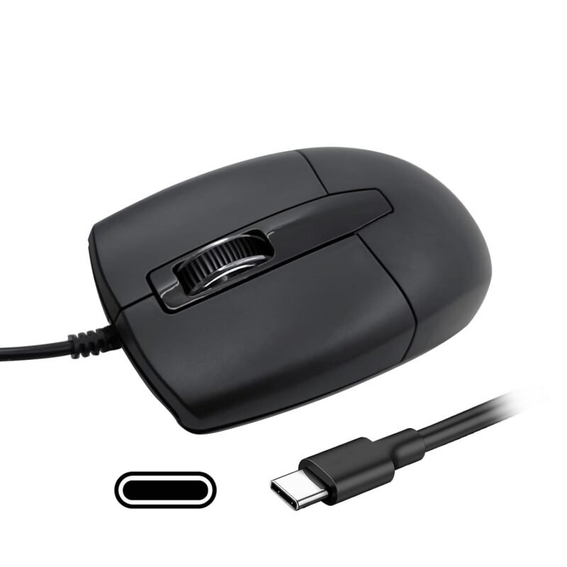 USB-C Wired Mouse, Silent Optical Mouse for MacBook, Laptop, Black