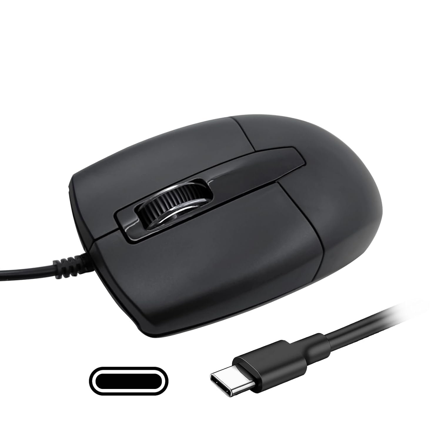 USB-C Wired Mouse, Silent Optical Mouse for MacBook, Laptop, Black