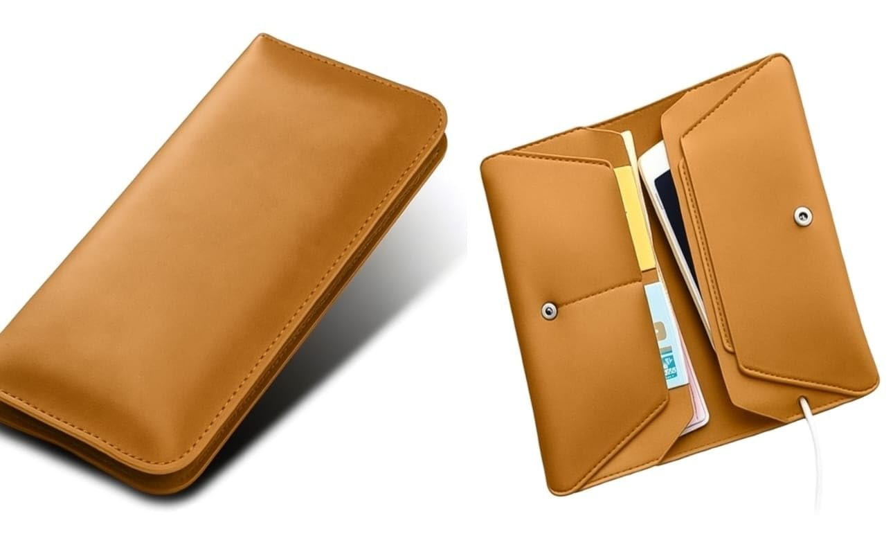WHITBULL Dual Mobile Pouch with Card Holder Slot Phone Case for iPhone 17 Pro Max / 16 Pro Max / 15 Pro Max / 14 Pro Max / 13 Pro Max (Brown) (2 Phones Kept Comfortably)