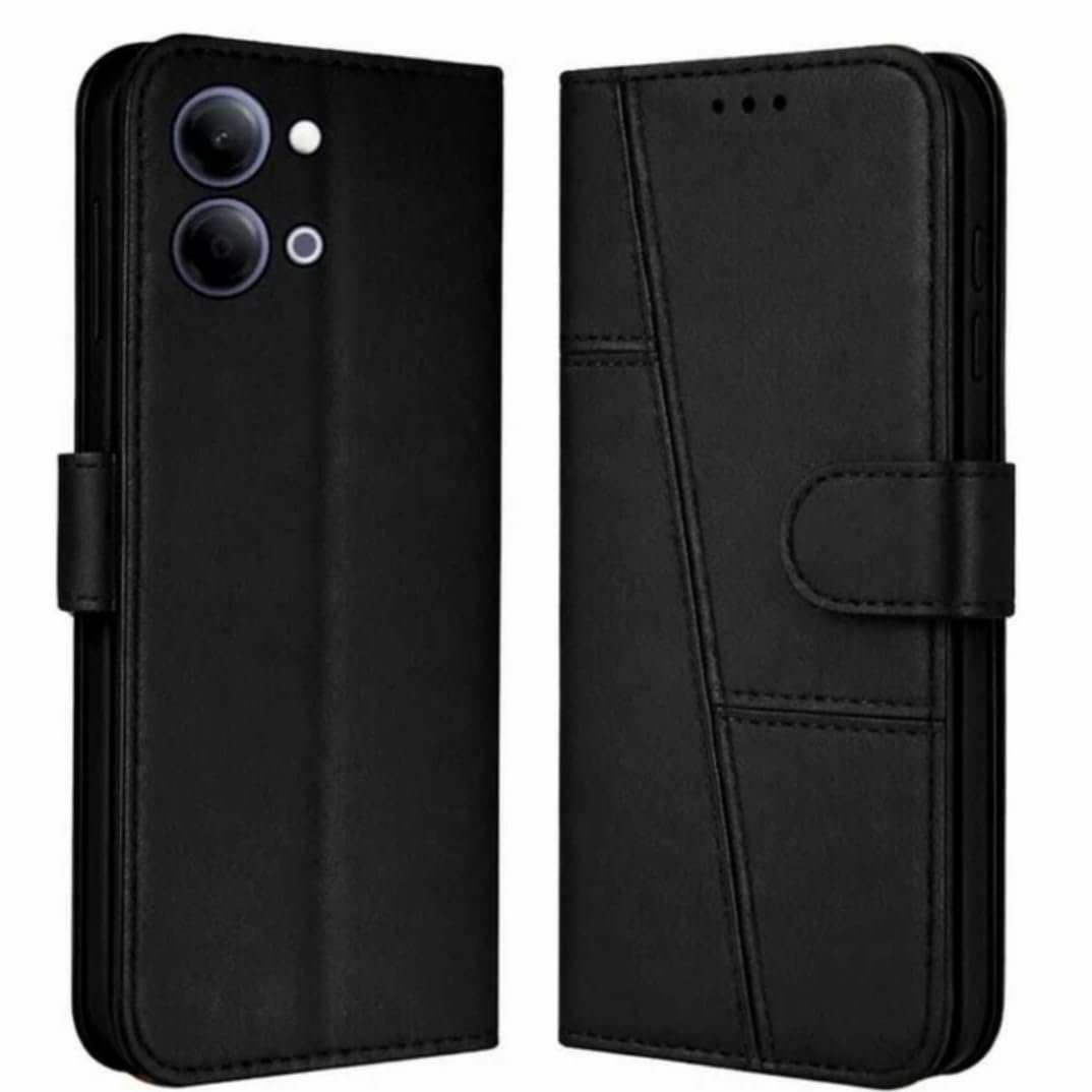Leather Flip Wallet Cover for VIVO Y21 5G, Black, with Card Holder, Money Pocket, Photo Frame & Magnetic Closure (Black)
