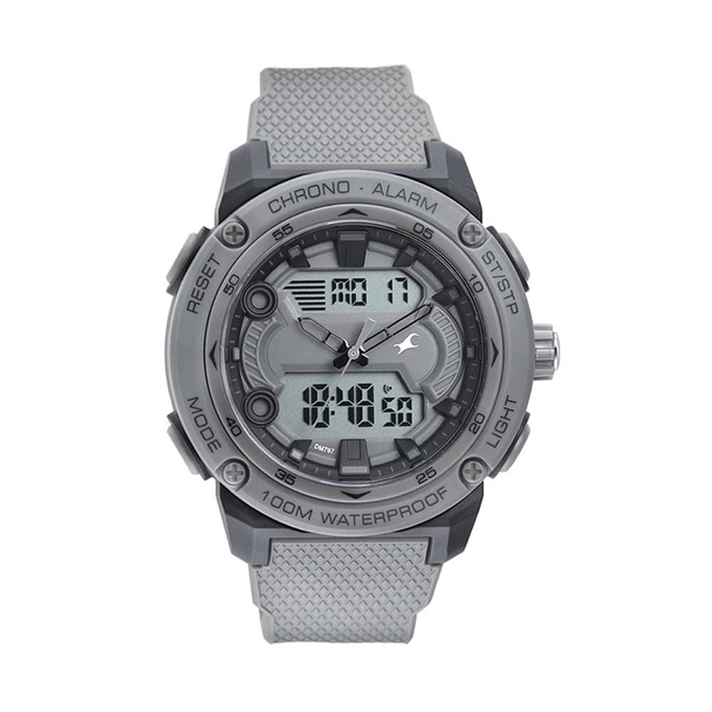 Fastrack Streetwear Quartz Analog Digital Grey Dial Grey Plastic Strap Watch for Guys, Men - NS38065PP02