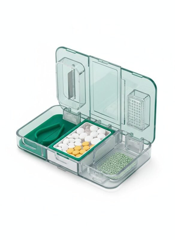Travel Pill Organizer Box with Pill Cutter & Crusher | 3 in 1 Medicine Storage Case Multicolour
