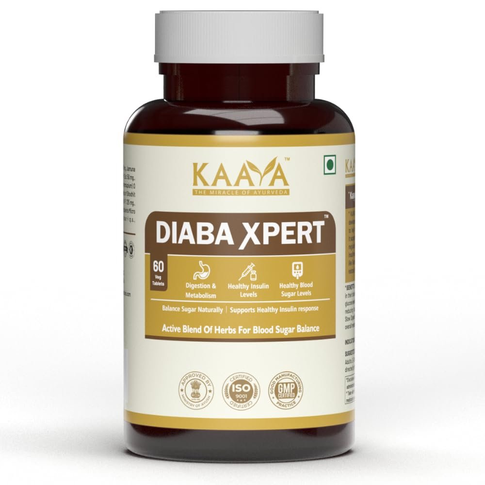 Diaba Xpert Ayurvedic Diabetes Care Capsules | Clinically Tested, AYUSH Approved | Controls Sugar Levels with Gudmar, Jamun & Karela | 100% Herbal Blood Sugar Support | 60 Veg Capsules (1 Month Pack)