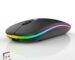 LED Wireless Mouse, Slim Silent Dual-Mode 2.4G+BT Rechargable 7-Color Mouse Portable Mobile Optical Office Mouse with USB Receiver, 3 Adjustable Levels for Notebook, PC, Computer, MacBook (Black)