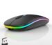 LED Wireless Mouse, Slim Silent Dual-Mode 2.4G+BT Rechargable 7-Color Mouse Portable Mobile Optical Office Mouse with USB Receiver, 3 Adjustable Levels for Notebook, PC, Computer, MacBook (Black)