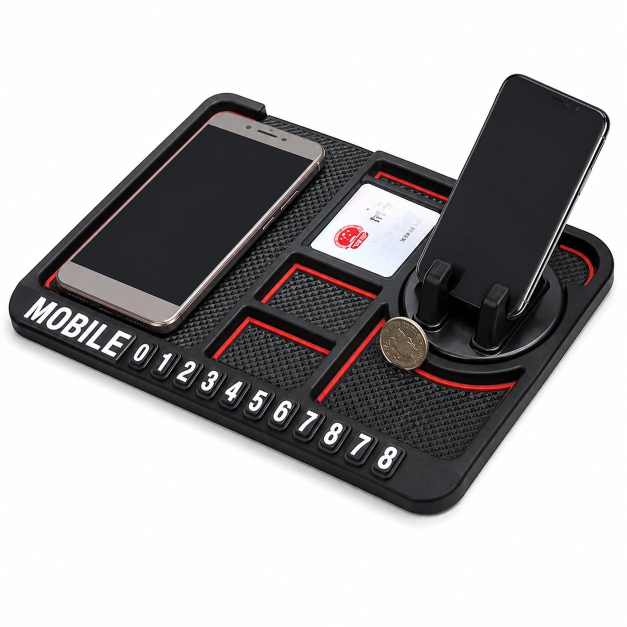 Car Dashboard Mat Organizer with Phone Holder | Anti-Skid Silicone Dashboard Storage Pad | Universal Car Interior Accessories for Mobile Phone, Coins, Keys, Sunglasses, Cards & GPS