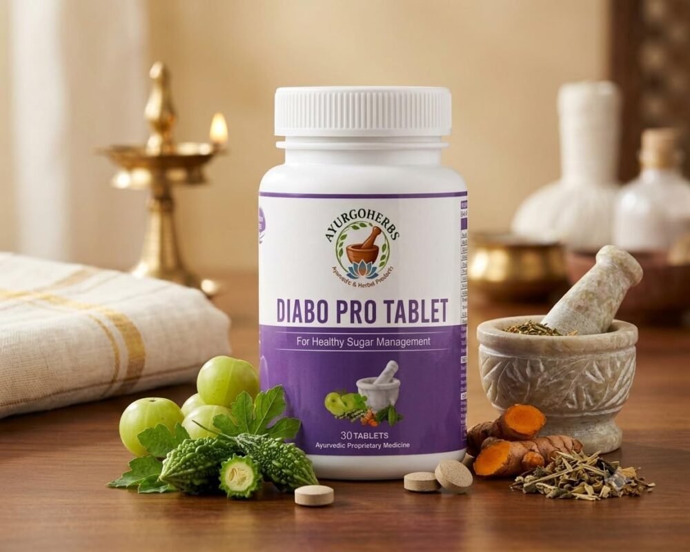 Ayurgoherbs Diabo Pro Tablet for Healthy Sugar Management | Herbal Blend with Amla, Gudmar, Jamun, Karela, Giloy & Turmeric | Ayurvedic Formula | 30 Tablets