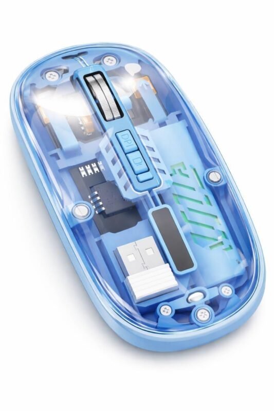 Transparent Wireless Rechargeable Mouse, 2.4GHz USB Optical Mouse with Adjustable DPI, Silent Click, Ergonomic Portable Computer Mouse for Laptop, PC, MacBook, Windows & Mac