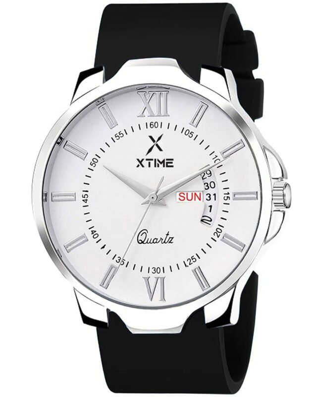 XTIME Analogue Day & Date Wrist Watch Round Dial & Black Softest Silicone Strap for Men's & Boys