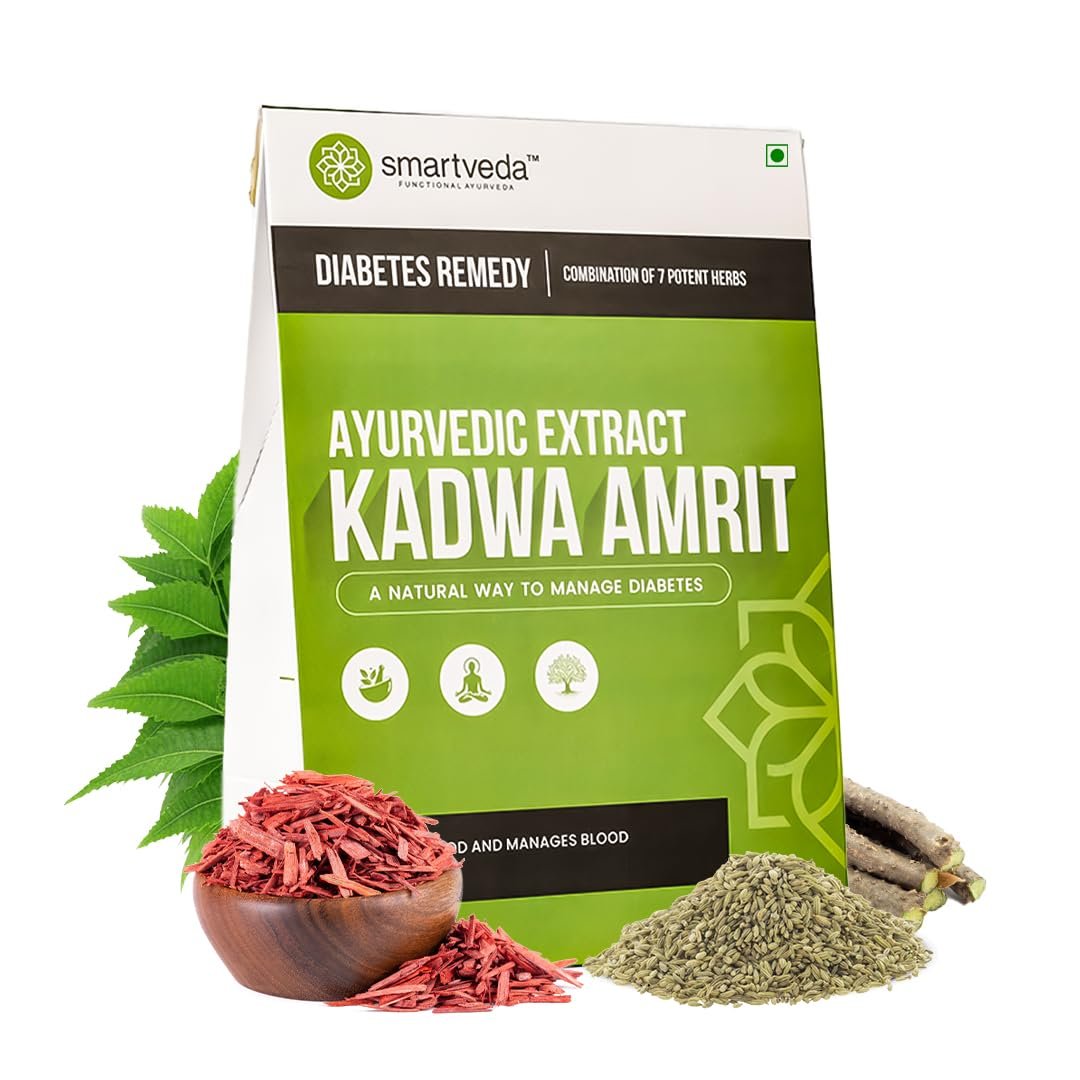 Smartveda Kadwa Amrit - Ayurvedic Diabetes Powder with 7 Potent Herbs | Manage Blood Sugar Levels, Detoxify Blood, Improve Digestion | 100% Natural & Safe | 1 Month Pack