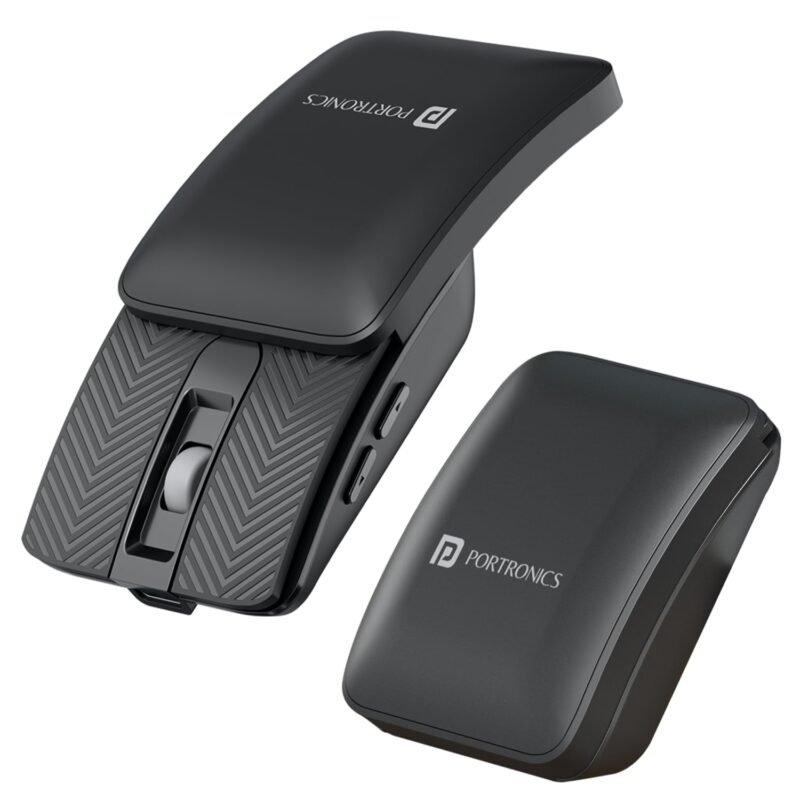 Portronics Toad Fold Wireless Bluetooth Mouse with Dual Wireless (BT + 2.4 GHz), Foldable Mouse, Rechargeable Battery, Multi-Device Pair, Up to 3200 DPI Sensitivity (Black)