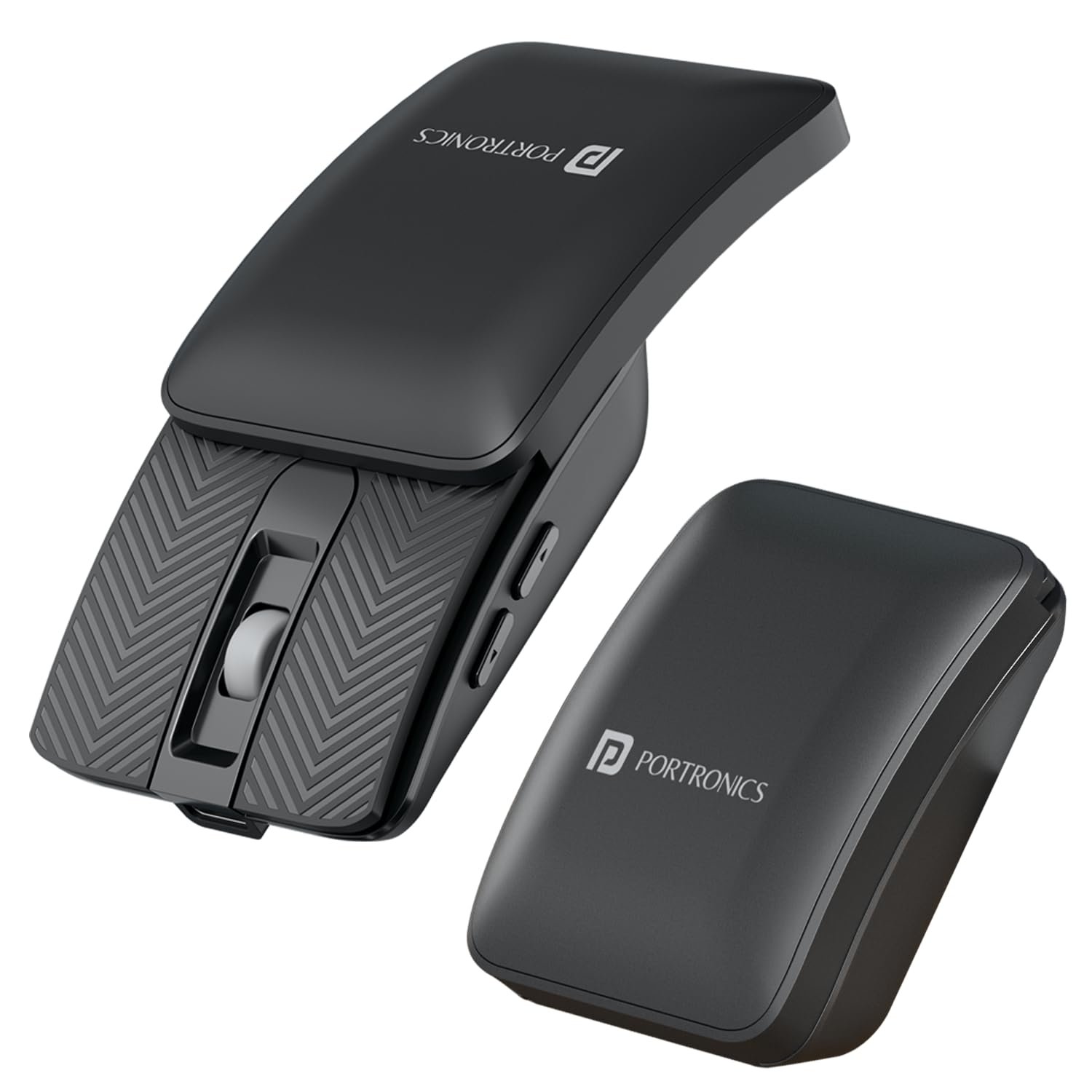 Portronics Toad Fold Wireless Bluetooth Mouse with Dual Wireless (BT + 2.4 GHz), Foldable Mouse, Rechargeable Battery, Multi-Device Pair, Up to 3200 DPI Sensitivity (Black)