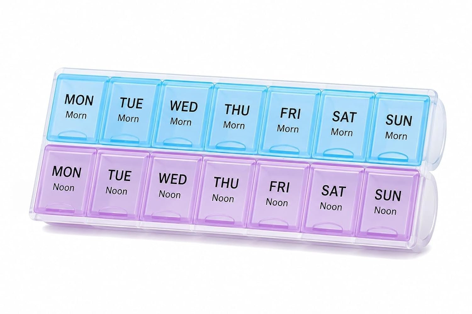 BPA Free Plastic Weekly Pill Organizer | 14 Large Compartments | Moisture Resistant Storage | Two Times Daily Layout | Medicines, Vitamins & Supplements | Multicolor | Pack of 1