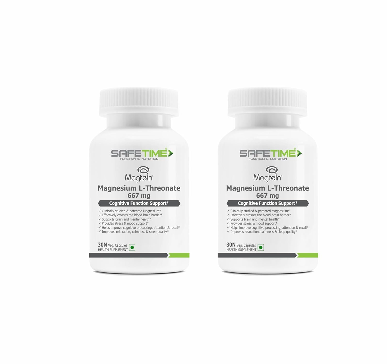 Functional Nutrition MAGTEIN Magnesium L Threonate Cognitive Function & Brain Health Support (30 Pack x 2 = 60 Veg Capsules)