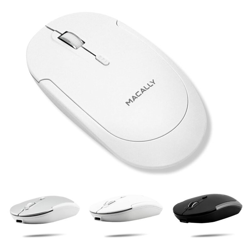 Macally Wireless Bluetooth Mouse for Mac, MacBook Pro/Air, iPad, and PC - Quiet Click and Comfortable Wireless Mouse - Compatible Apple Mouse Wireless with DPI 800/1200/1600 - White Wireless Mouse
