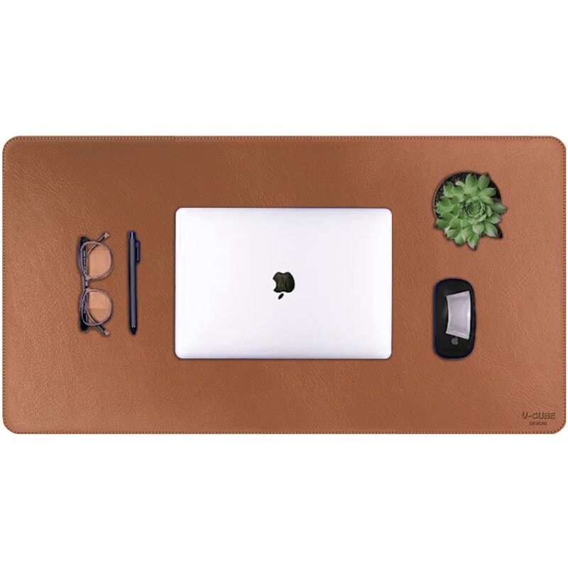 V-CUBE Designs Premium Vegan Leather Desk Mat 75X40cm 2.4mm Thick&Padded|Laptop Mat/Extended Mouse Pad/Stitched, Reversible, Sturdy Deskspread with High Tear/Peel Strength|Anti-Slip,Splash-Proof| Tan