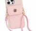 SPARKUP iPhone Cover with Quilted Card Holder Wallet & Crossbody Strap | Soft Silicone Protective Back Case | Detachable Shoulder Lanyard Stylish Phone Cover for Girls & Women (iPhone 12 Pro)