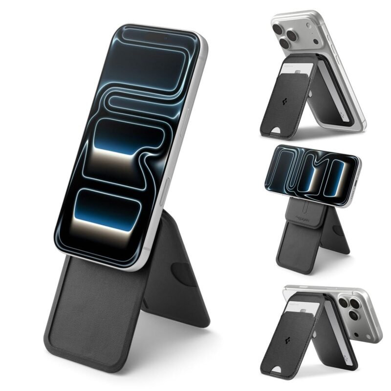 Spigen Slim Fold (MagFit) Magsafe Card Holder with Stand, 3 Cards Magnetic Wallet Compatible with iPhone 17/16/15/14/13/12 Models, Pixel 10 Pro/Pro XL/Fold - Black