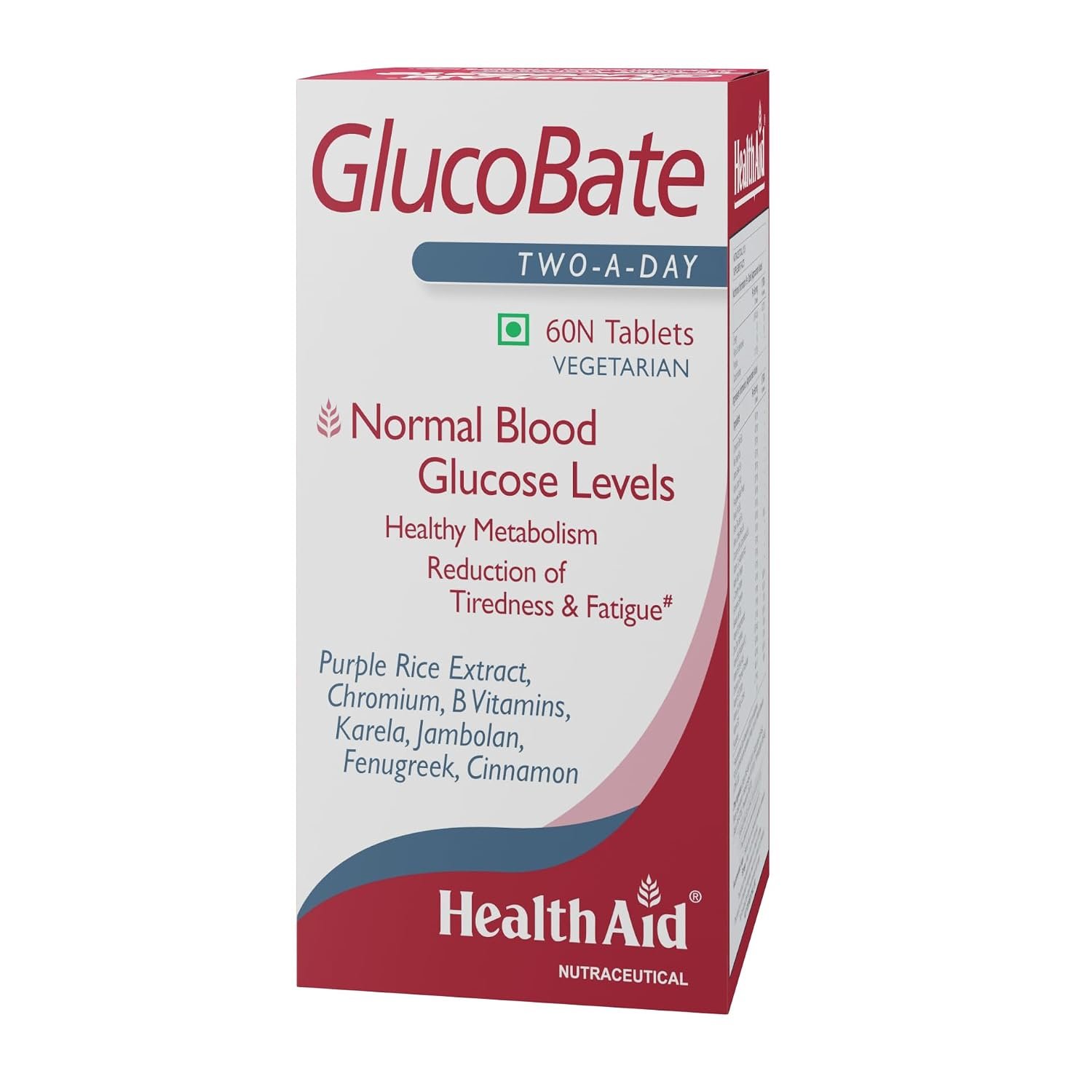 HealthAid GlucoBate Tablets | Supports Normal Blood Glucose Levels & Energy Metabolism | With 11 Herbs, Vitamins & Minerals | Helps Reduce Tiredness & Fatigue | 60 Vegetarian Tablets