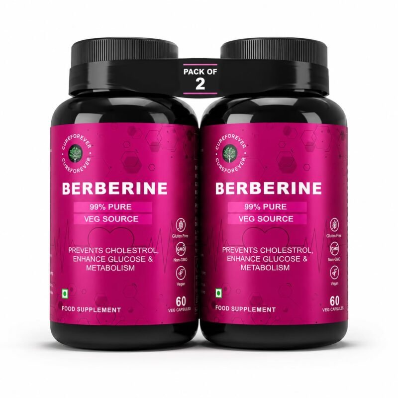 CUREFOREVER Berberine 99% Pure 1000mg Capsules | High Potency Berberine HCL Supplement for Healthy Blood Sugar Levels, Insulin Sensitivity, Metabolism & Weight Management Support | 120 Vegan Capsules