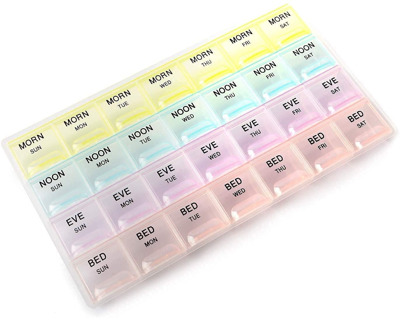 Pill Medicine Organizer Reminder Storage Box for 28 Days / 4 Weeks | Portable Plastic Medicine Box with Daily Compartments | Tablet & Capsule Storage Container (Pack of 1)