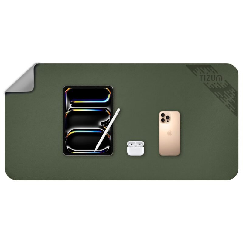 TIZUM Reversible Leather Desk Mat 90x45cm - Extended Mouse Pad, Scratch Resistant, Dual Tone Design | Desk Pad for Laptop, Keyboard, Mouse - Office, WFH, Study Table Protector (Green)