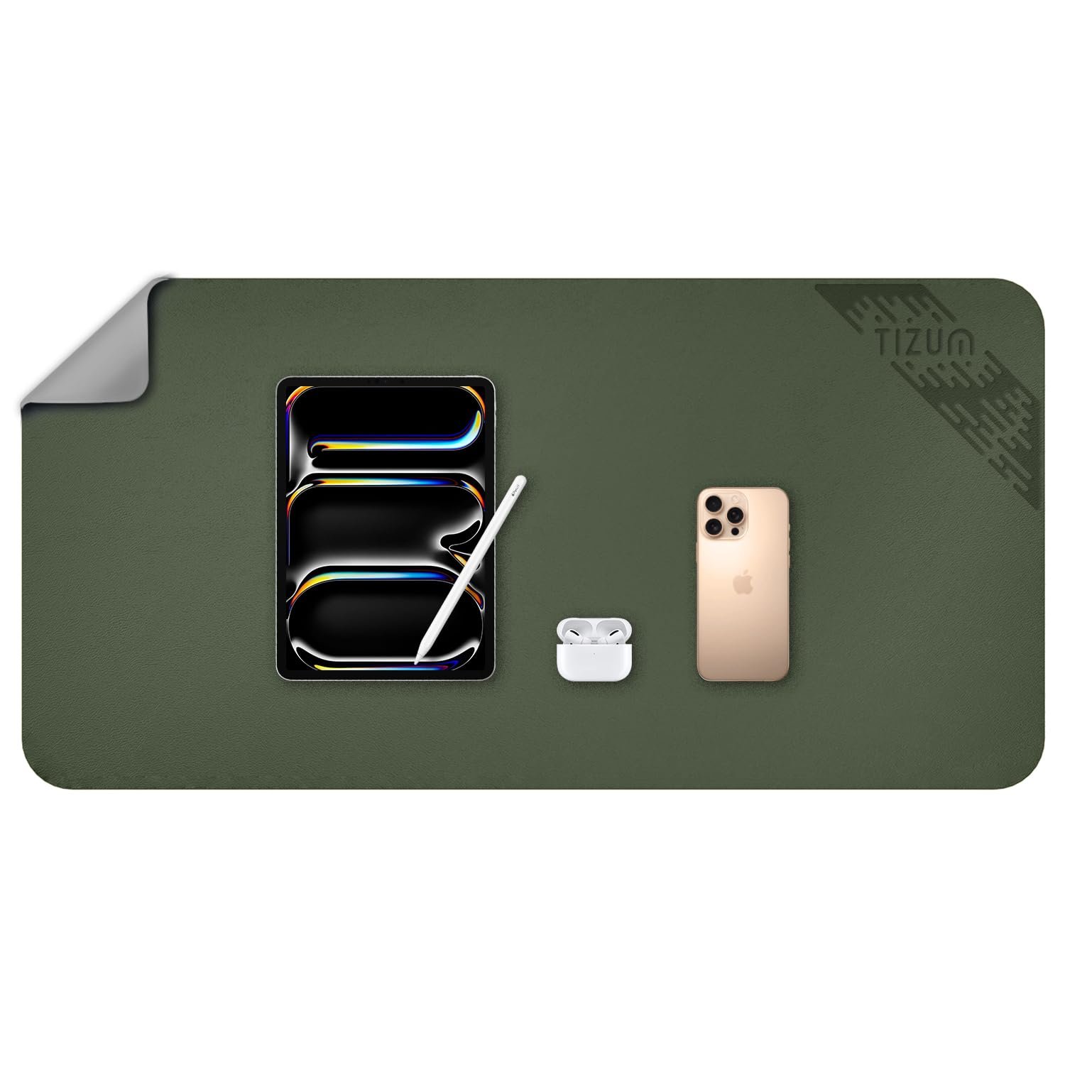 TIZUM Reversible Leather Desk Mat 90x45cm - Extended Mouse Pad, Scratch Resistant, Dual Tone Design | Desk Pad for Laptop, Keyboard, Mouse - Office, WFH, Study Table Protector (Green)
