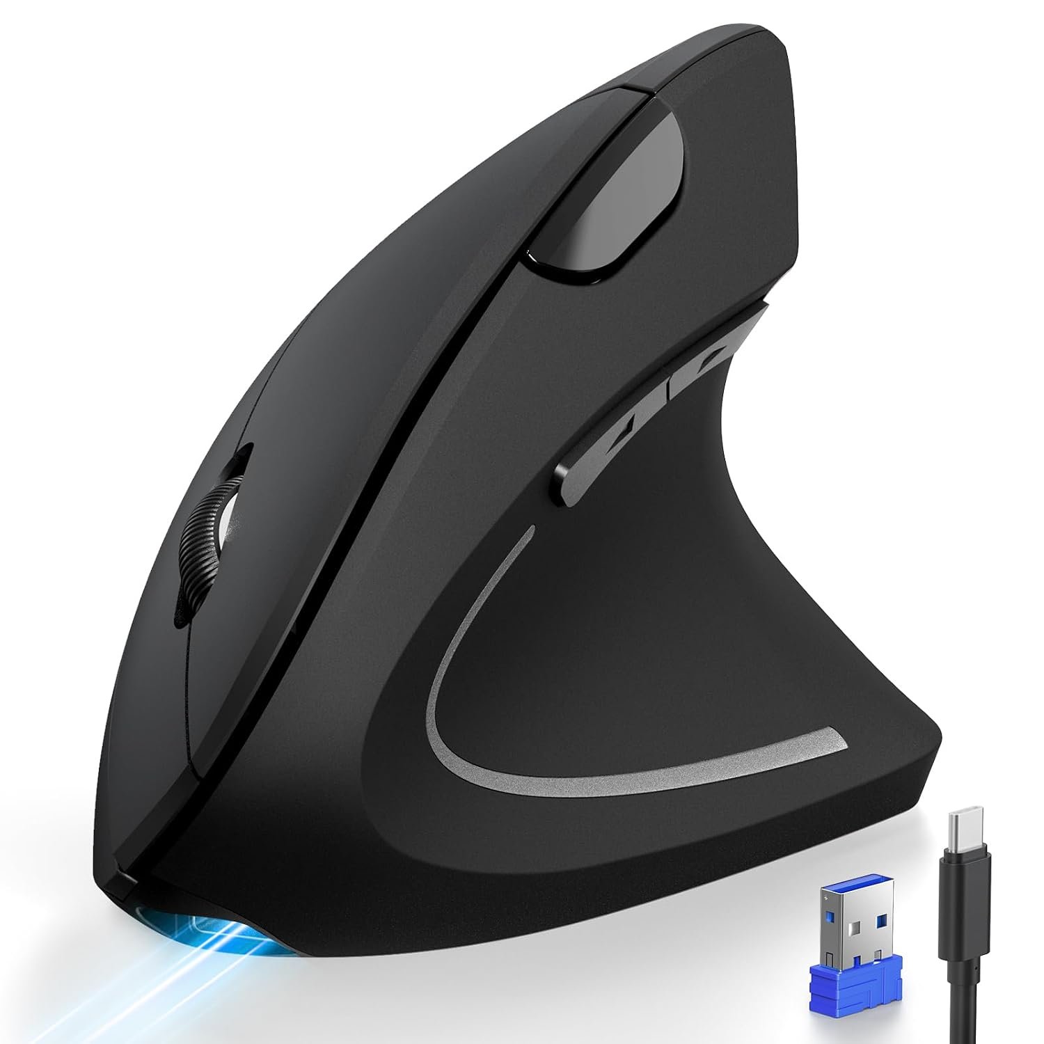 TECKNET Ergonomic Mouse, Rechargeable 2.4G+Bluetooth Vertical Mice 6 DPI Adjustable, Wireless Optical Carpal Tunnel Mouse Right Hand, Multi Device for Laptop, PC, Computer, MacBook, iPad - Black