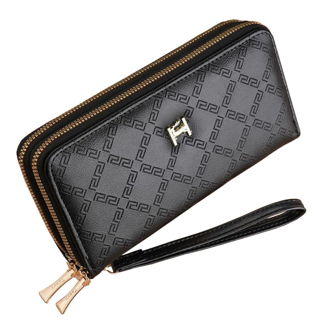 Women Wallet Double Zipper Long Purse | Cash, Mobile Phone, Credit Card Holder for Ladies and Girls, Large Capacity (Black)