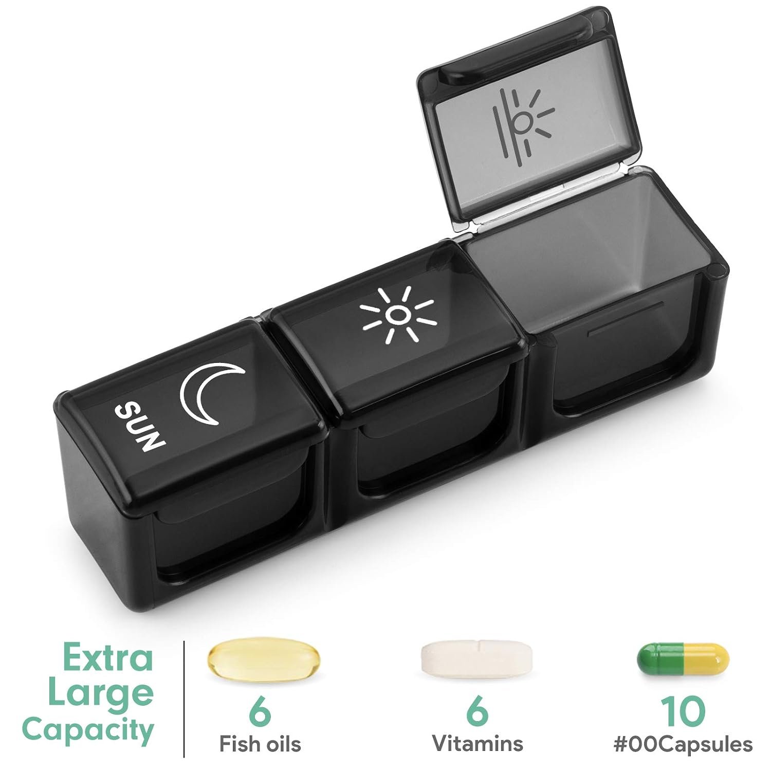 Weekly Pill Organizer 3 Times a Day, BUG HULL 7 Day Pill Box Case Large Compartments Morning Noon Evening Pill Case XL Portable Travel Pill Container Holder for Vitamins, Fish Oils, Supplements