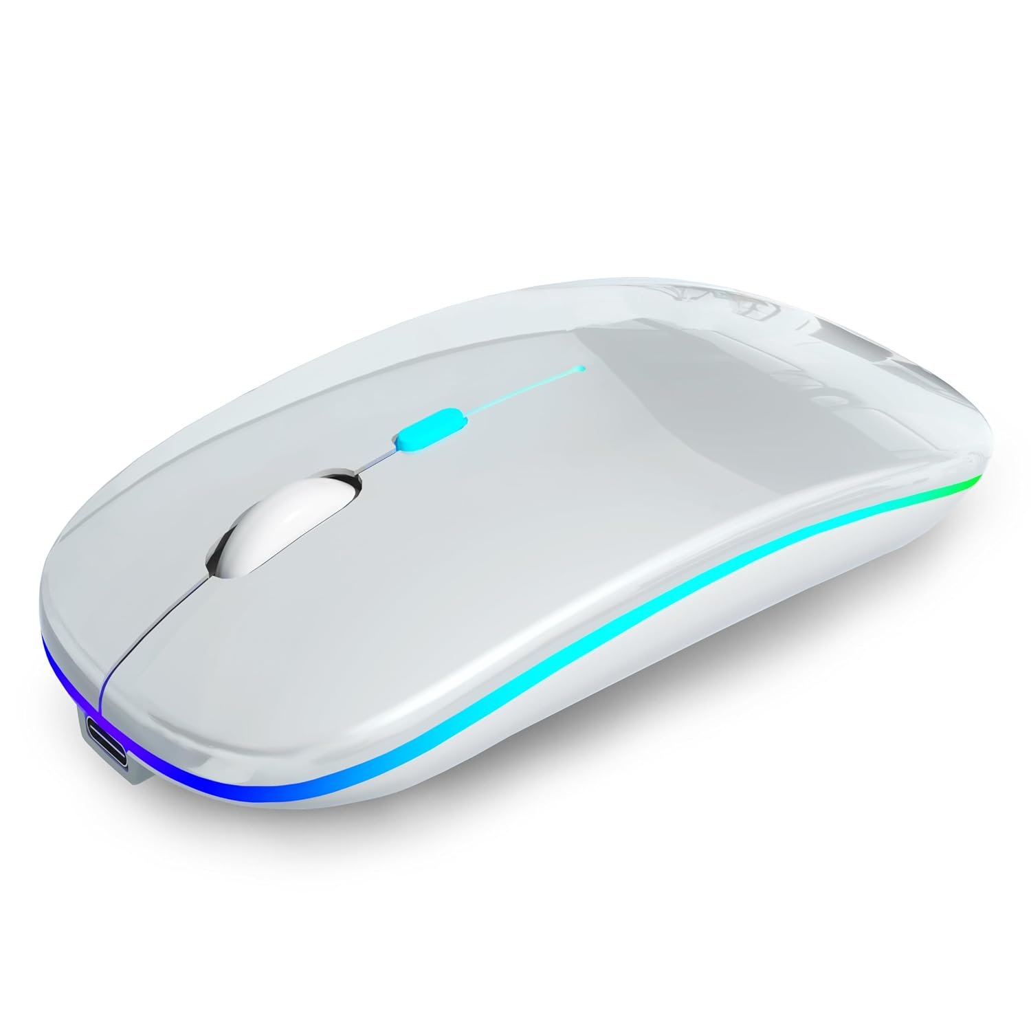 AIKOKOK Wireless Mouse, Bluetooth Mouse Rechargeable Dual Mode, Silver