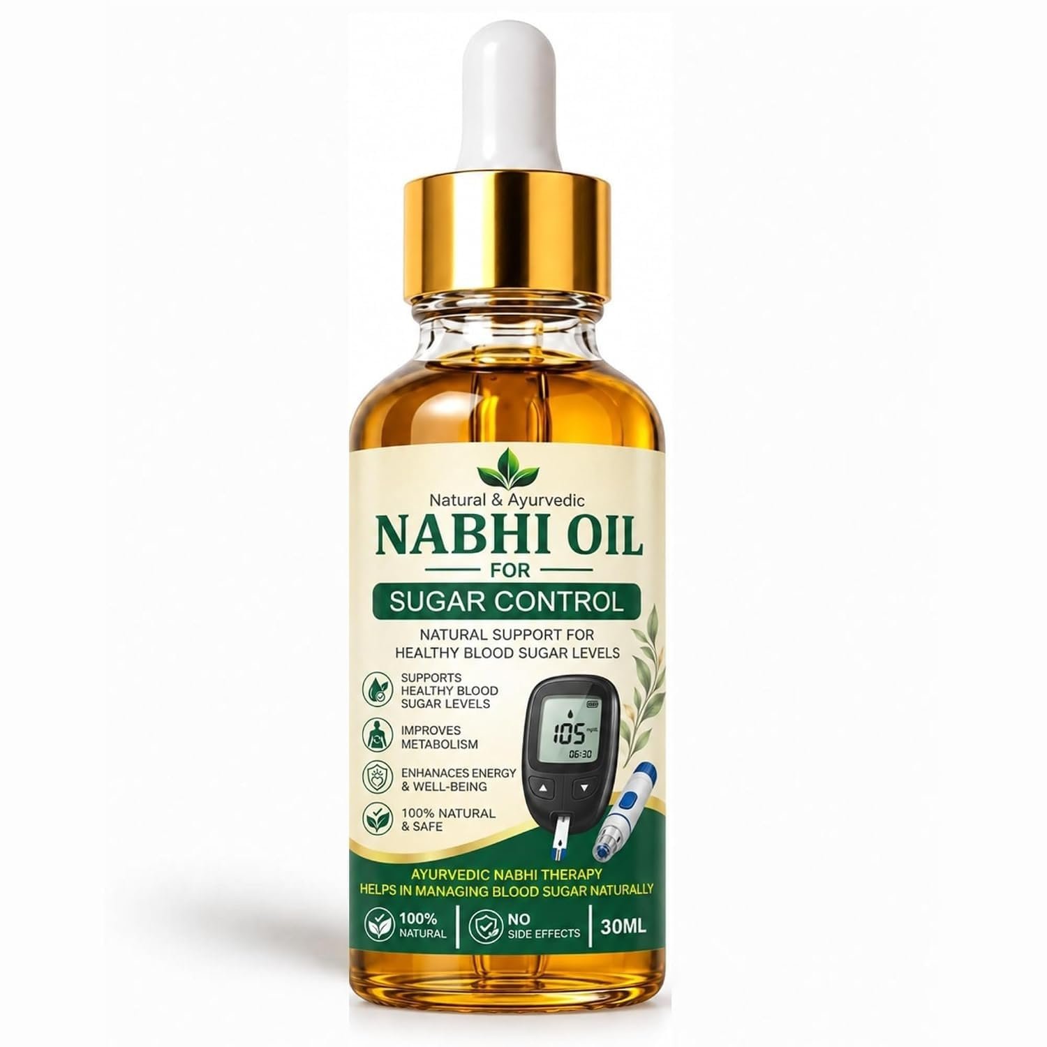 Nabhi Oil for Sugar Control, Natural & Ayurvedic, 30 ml Ayurvedic Blend Belly Button Oil for Blood Sugar Maintain, Help Sugar Cravings & Weight Maintain & Body Detox Pack Of 1 (30ml)