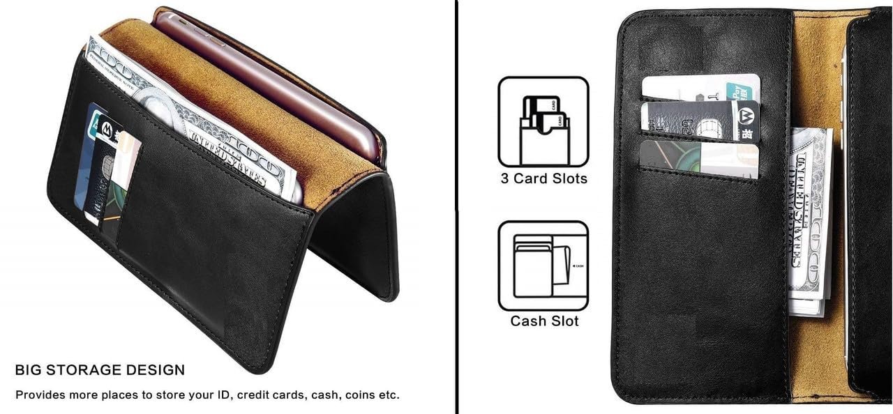 WHITBULL Dual Mobile Pouch with Card Holder Slot Phone Case Compatible with iPhone 15 Pro/iPhone 14 Pro/iPhone 13 Pro/iPhone 12 Pro (6.1 Inch) (Black) (2 Phones Kept Comcompatible withtably)