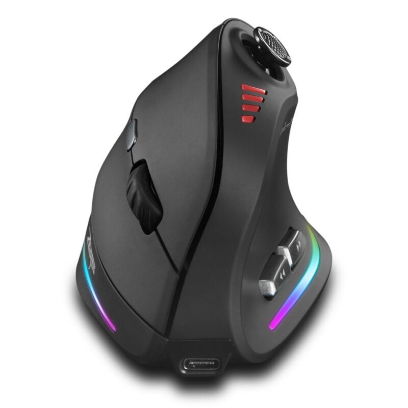 TKMARS Wireless Ergonomic Vertical Gaming Mouse with Joystick, Bluetooth & 2.4G, 12 Programmable Buttons, Adjustable 24000 DPI, Rechargeable RGB Computer Mouse for PC, MacBook & Laptops