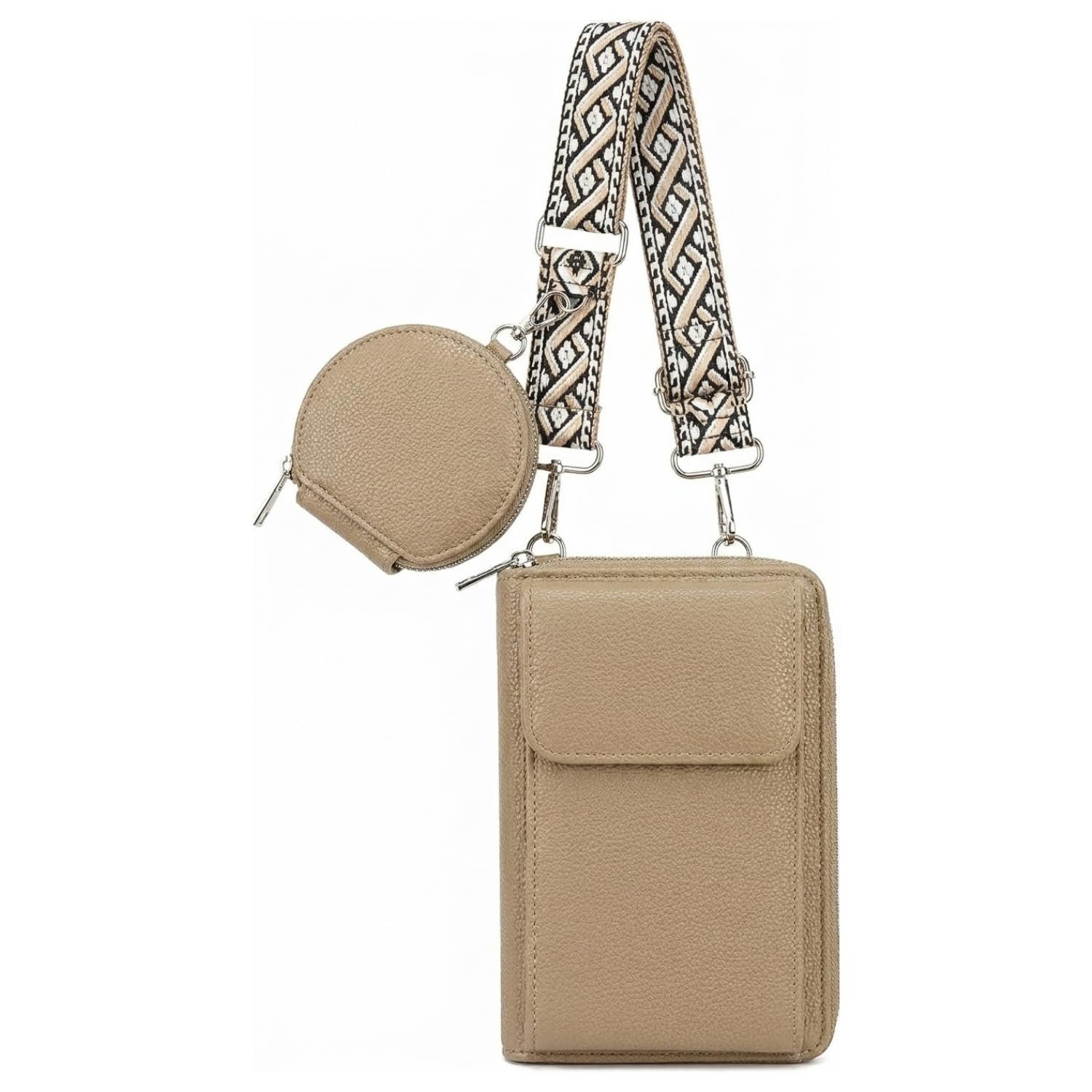 MOCA Womens Small Crossbody Bag for Mobile Cell Phone Holder Pocket Purse Wallet with Sling Adjustable Strap Shoulder Belt with Card Slots and Mini Coin Purse (Beige)