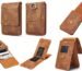 Universal Leather Holster Mobile Phone & Passport Wallet Vertical Waist Pack/Belt Bag with Card Holder Compatible with 6.8 Inch Mobile Phone - Brown